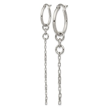 Stainless Steel Polished Long and Short Chain Dangle Hoop Earrings — alternate view