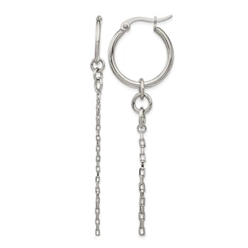 Stainless Steel Polished Long and Short Chain Dangle Hoop Earrings