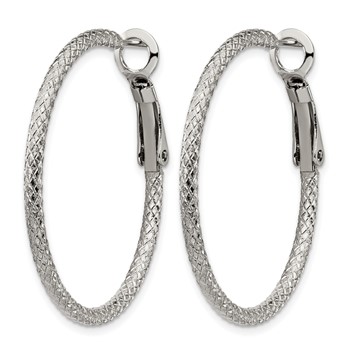 Chisel Stainless Steel Polished and Textured 2mm Omega Back Hoop Earrings — alternate view