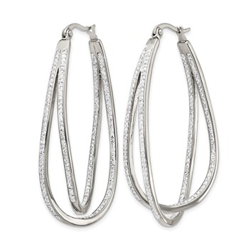 Chisel Stainless Steel Polished with Preciosa Crystal In and Out Twisted Hoop Earrings — alternate view