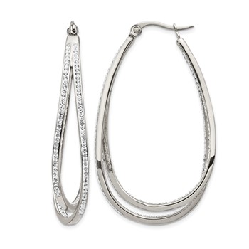 Chisel Stainless Steel Polished with Preciosa Crystal In and Out Twisted Hoop Earrings