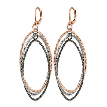 Chisel Stainless Steel Polished and Textured Gun and Rose IP-plated Dangle Leverback Earrings — alternate view