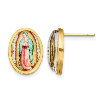 Chisel Stainless Steel Polished Yellow IP-plated Enameled Our Lady of Guadalupe Post Earrings