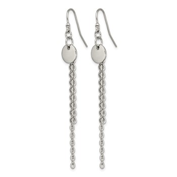 Chisel Stainless Steel Polished Disc with Chain Dangle Shepherd Hook Earrings — alternate view