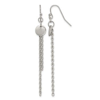 Chisel Stainless Steel Polished Disc with Chain Dangle Shepherd Hook Earrings