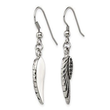 Chisel Stainless Steel Antiqued and Polished with Black Crystal Wings Shepherd Hook Dangle Earrings — alternate view