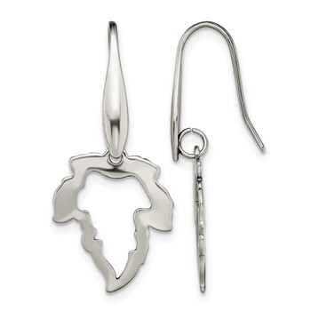 Stainless Steel Polished Leaf Dangle Shepherd Hook Earrings