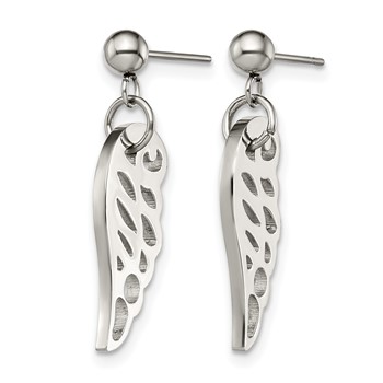 Chisel Stainless Steel Polished Wing Post Dangle Earrings — alternate view