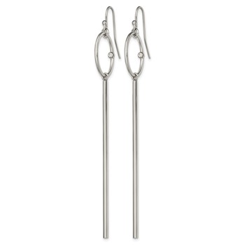 Chisel Stainless Steel Polished Circle with Crystal Accent Bar Dangle Shepherd Hook Shoulder Duster Earrings — alternate view