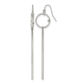 Chisel Stainless Steel Polished Circle with Crystal Accent Bar Dangle Shepherd Hook Shoulder Duster Earrings