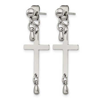 Chisel Stainless Steel Polished Cross Dangle Front and Back Post Dangle Earrings — alternate view