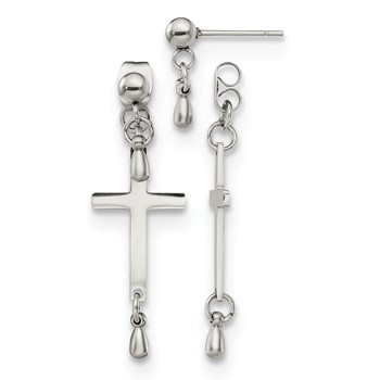 Chisel Stainless Steel Polished Cross Dangle Front and Back Post Dangle Earrings