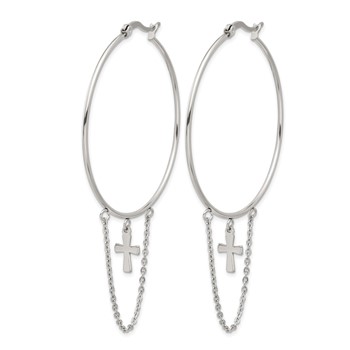 Chisel Stainless Steel Polished Chain and Cross Dangle Hoop Earrings — alternate view