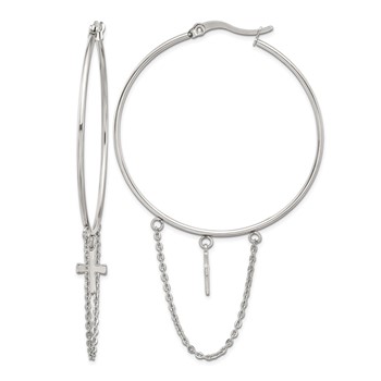 Chisel Stainless Steel Polished Chain and Cross Dangle Hoop Earrings