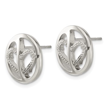 Stainless Steel CZ Circle Heart Earrings — alternate view