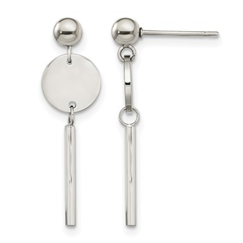 Chisel Stainless Steel Polished Disc with Bar Post Dangle Earrings