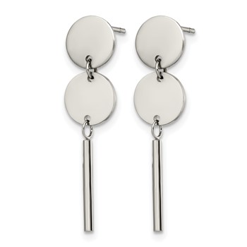 Chisel Stainless Steel Polished Discs with Bar Post Dangle Earrings — alternate view