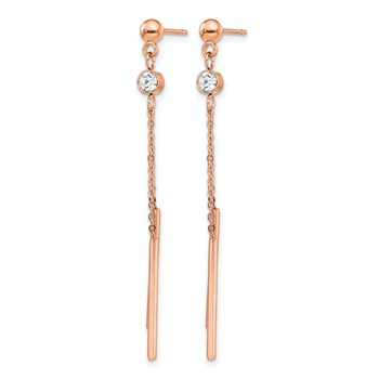 Chisel Stainless Steel Polished Rose IP-plated with Crystal Bar Post Dangle Earrings — alternate view
