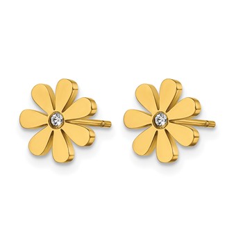 Chisel Stainless Steel Polished Yellow IP-plated with Crystal Flower Post Earrings — alternate view