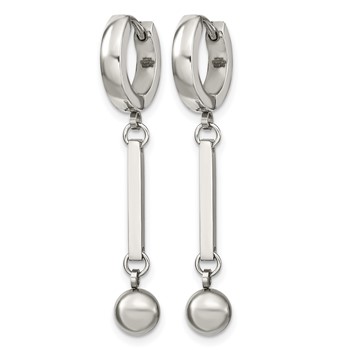 Chisel Stainless Steel Polished with Bar and Ball Dangle Hinged Hoop Earrings — alternate view