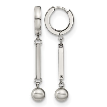 Chisel Stainless Steel Polished with Bar and Ball Dangle Hinged Hoop Earrings
