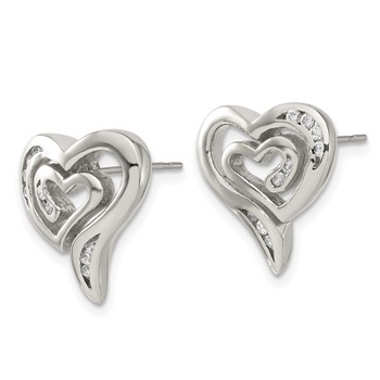 Stainless Steel CZ Heart Earrings — alternate view