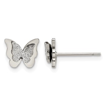 Chisel Stainless Steel Polished Glitter Butterfly Post Earrings