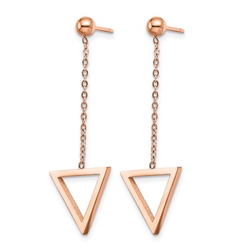 Chisel Stainless Steel Polished Rose IP-plated Triangle Post Dangle Earrings — alternate view