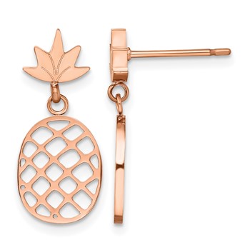 Chisel Stainless Steel Polished Rose IP-plated Pineapple Post Dangle Earrings