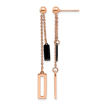 Chisel Stainless Steel Polished Black and Rose IP-plated Post Dangle Earrings