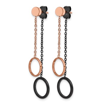 Chisel Stainless Steel Polished Black and Rose IP-plated Front and Back Post Dangle Earrings — alternate view