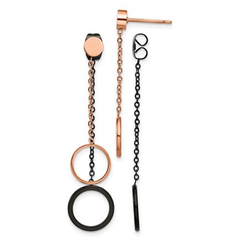 Chisel Stainless Steel Polished Black and Rose IP-plated Front and Back Post Dangle Earrings