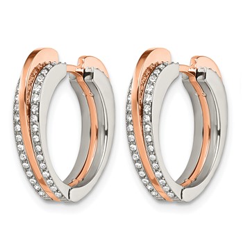 Chisel Stainless Steel Polished Rose IP-plated with Crystal Heart Hinged Hoop Earrings — alternate view