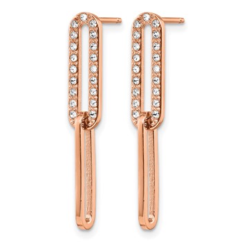 Chisel Stainless Steel Polished Rose IP-plated with Crystal Interlocked Post Dangle Earrings — alternate view