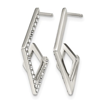 Stainless Steel Polished with Crystal Post Geometric Earrings — alternate view