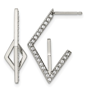 Stainless Steel Polished with Crystal Post Geometric Earrings