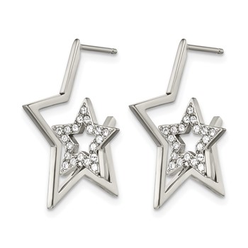 Stainless Steel Post Polished with Crystal Star Earrings — alternate view