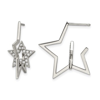 Stainless Steel Post Polished with Crystal Star Earrings