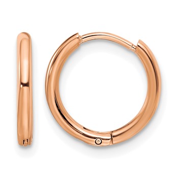 Chisel Stainless Steel Polished Rose IP-plated 1.6mm Hinged Hoop Earrings