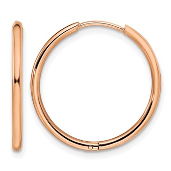 Chisel Stainless Steel Polished Rose IP-plated 1.6mm Hinged Hoop Earrings