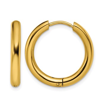 Chisel Stainless Steel Polished Yellow IP-plated 3mm Hinged Hoop Earrings