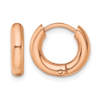 Chisel Stainless Steel Polished Rose IP-plated 3mm Hinged Hoop Earrings