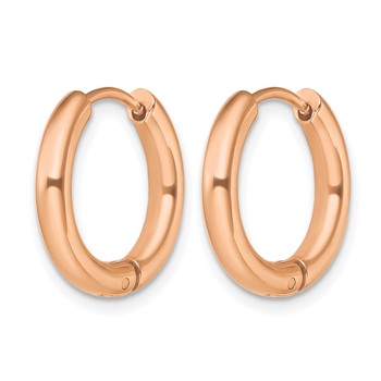 Chisel Stainless Steel Polished Rose IP-plated 3mm Hinged Hoop Earrings — alternate view