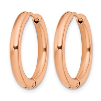 Chisel Stainless Steel Polished Rose IP-plated 3mm Hinged Hoop Earrings — alternate view