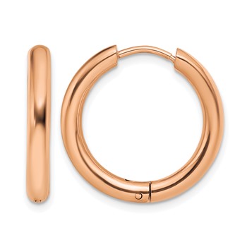 Chisel Stainless Steel Polished Rose IP-plated 3mm Hinged Hoop Earrings