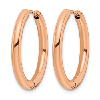 Chisel Stainless Steel Polished Rose IP-plated 3mm Hinged Hoop Earrings — alternate view
