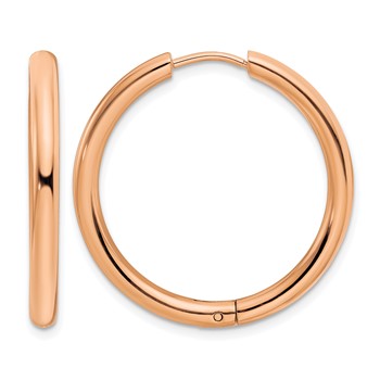 Chisel Stainless Steel Polished Rose IP-plated 3mm Hinged Hoop Earrings