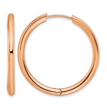 Chisel Stainless Steel Polished Rose IP-plated 3mm Hinged Hoop Earrings