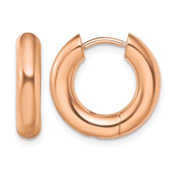 Chisel Stainless Steel Polished Rose IP-plated 4mm Hinged Hoop Earrings