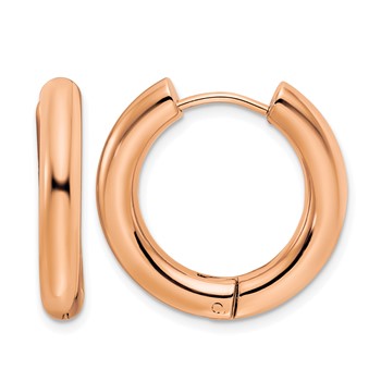 Chisel Stainless Steel Polished Rose IP-plated 4mm Hinged Hoop Earrings